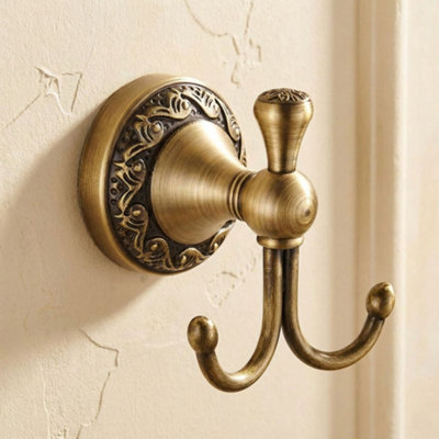 Pepte Bathroom Door Double Towel Coat Hangers Dressing-Gown Hooks Antique Brass from B&Q