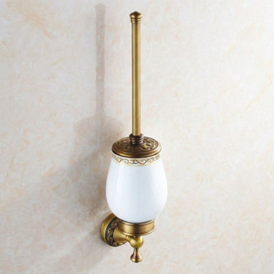 Pepte Antique Brass Wc Toilet Cleaning Brush + Wall Mounted Holder With Ceramics Cup from B&Q