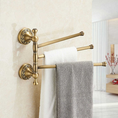 Pepte Bathroom Rotatable Towel Holder Triple Bar Rail 3-Tier Hanger Antique Brass from B&Q