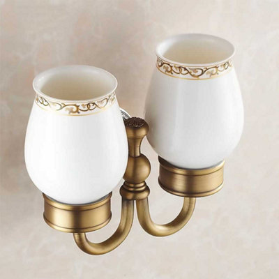 Pepte Antique Brass Bathroom Ceramics Double Toothbrush Tumbler Holder Wall Mounted from B&Q