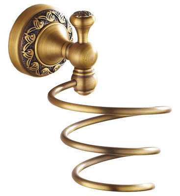 PEPTE Antique Brass Bathroom Hairdryer Holder Wall Mounted Hair Dryer Hanger from B&Q