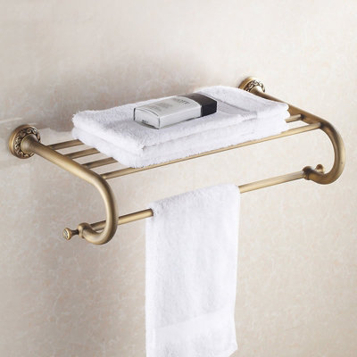 Pepte Bathroom Multi Towel Shelf Rail Rack Hanger Wall Mounted Antique Brass from B&Q