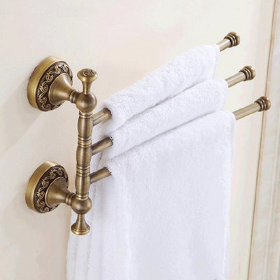 Pepte Bathroom Rotatable Towel Bar Triple Straight Rail 3-Tier Hanger Antique Brass from B&Q
