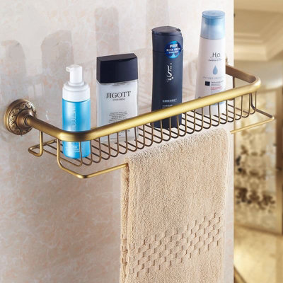 PEPTE Antique Brass Bathroom Single-Tier Shower Shelf Storage Rack Wall Mounted from B&Q