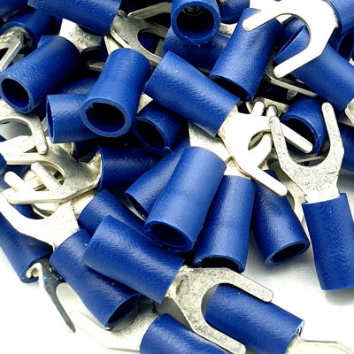 Pepte 100 X 6.4mm Blue Cable Crimp Fork Spade Terminals Connectors from B&Q