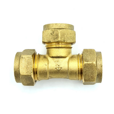 Conex 15mm Equal Tee Connection Adaptor Brass Compression Fittings Straight Connector from B&Q