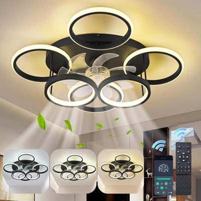 Garwarm Modern Led Dimmable Bladeless Ceiling Fans With Lights66W Black  6-Speed Ceiling Fan Lamp Flush Mount Lighting Fixture from B&Q