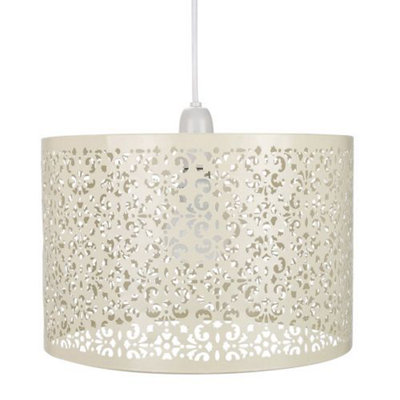 Happy Homewares Marrakech Designed Metal Pendant Shade With Floral Decoration Cream/Light