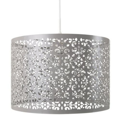 Happy Homewares Moroccan Designed Soft Grey Metal Pendant Light Shade With Floral Decoration from B&Q