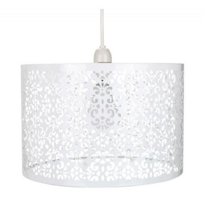 Happy Homewares Moroccan Designed White Metal Pendant Light Shade With Floral Decoration from B&Q