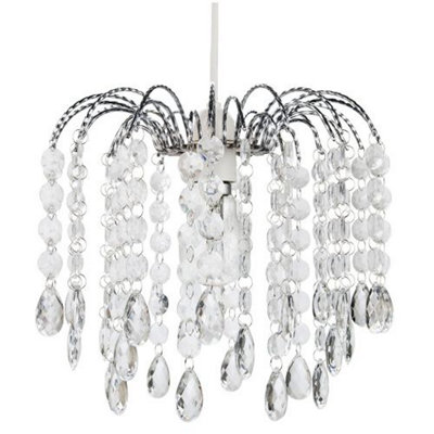 Happy Homewares Contemporary Waterfall Pendant Shade With Transparent Acrylic Droplets And Beads