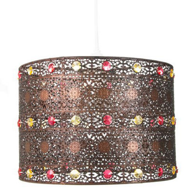 Happy Homewares Antique Acrylic Gem Moroccan Style Chandelier Pendant Shade Fitting Bronze/Light