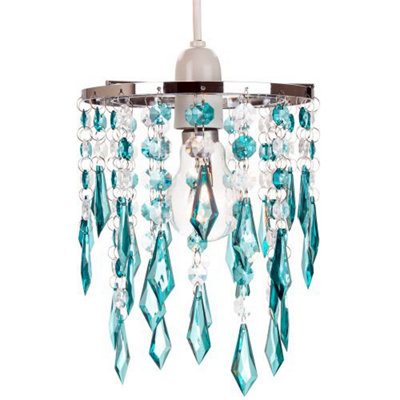 Happy Homewares Modern Waterfall Design Pendant Shade With Clear/Teal Acrylic Drops And Beads Light