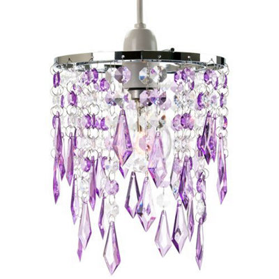 Happy Homewares Modern Waterfall Design Pendant Shade With Clear/ Acrylic Drops And Beads Purple