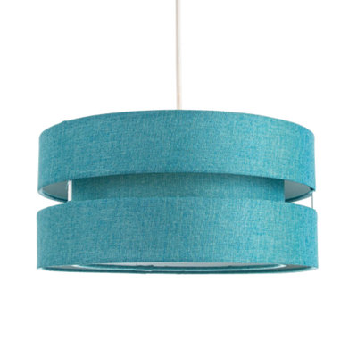 Happy Homewares Light Contemporary Quality Teal Linen Fabric Triple Tier Ceiling Pendant Shade 13Cm
