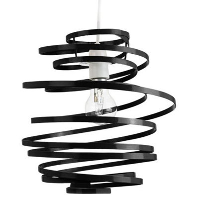 Happy Homewares Black/Light Contemporary Gloss Metal Double Ribbon Spiral Swirl Ceiling Pendant 35Cm