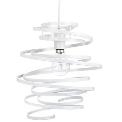 Happy Homewares Contemporary Gloss Metal Double Ribbon Spiral Swirl Ceiling Pendant White/Light