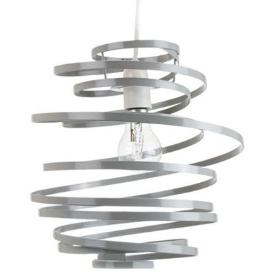 Happy Homewares Contemporary Gloss Metal Double Ribbon Spiral Swirl Ceiling Pendant Grey/Light