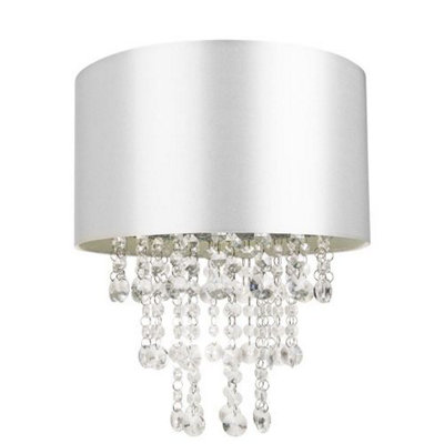 Happy Homewares Modern Satin Fabric Pendant Shade With Transparent Acrylic Droplets Grey/Light