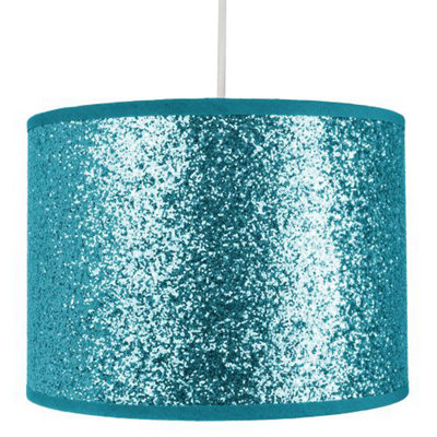 Happy Homewares Modern And Designer Bright Teal Glitter Fabric Pendant/lamp Shade 25Cm Wide from B&Q