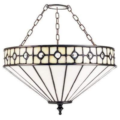 Happy Homewares White Modern Opal Tiffany Glass Pendant Shade With Circular Clear Beads Small