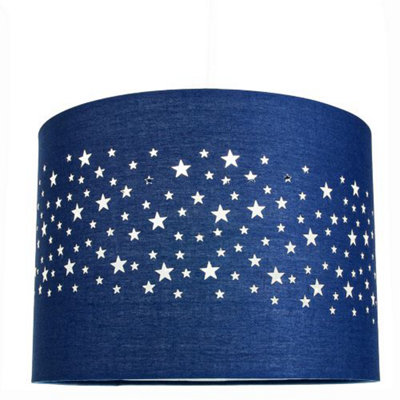 Happy Homewares Stars Decorated Children/Kids Midnight Cotton Bedroom Pendant Or Lamp Shade Blue
