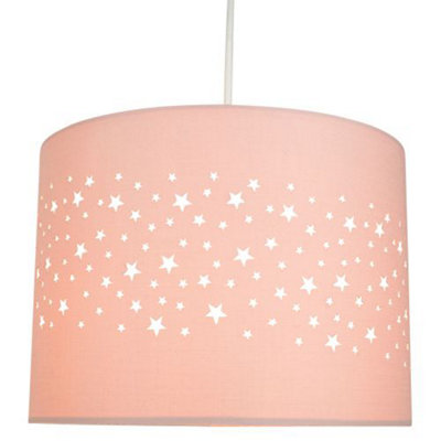Happy Homewares Stars Decorated Children/Kids Soft Cotton Bedroom Pendant Or Lamp Shade Pink