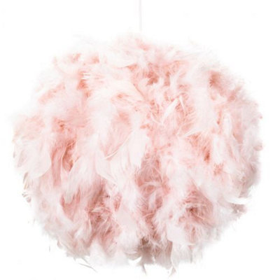 Happy Homewares Contemporary And Unique Large Real Feather Decorated Pendant Shade Pink/Light