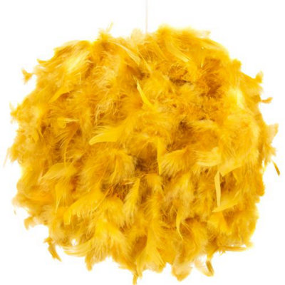 Happy Homewares Light Contemporary And Unique Ochre Real Feather Decorated Pendant Shade Large