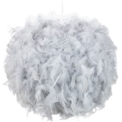 Happy Homewares Grey/Light Contemporary And Unique Real Feather Decorated Pendant Shade Large