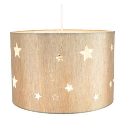 Happy Homewares Contemporary Linen Childrens/Kids Pendant/Lamp Shade With Laser Cut Stars Beige