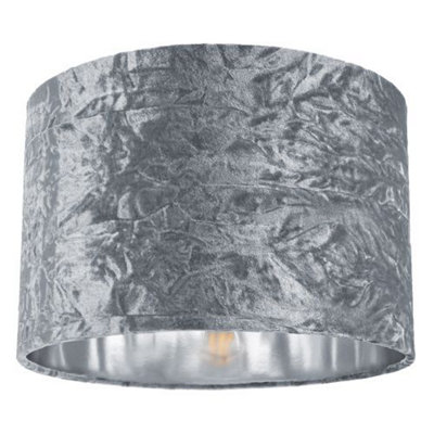 Happy Homewares Modern Crushed Velvet 12 Table/Pendant Lampshade With Shiny Inner Silver