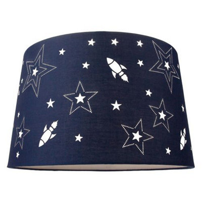 Happy Homewares Fun Rockets And Stars Childrens/Kids Cotton Bedroom Pendant Or Lamp Shade Blue