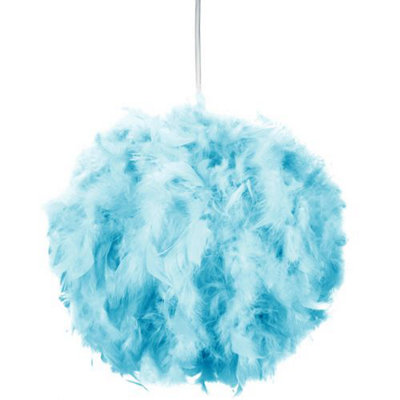 Happy Homewares Eye-Catching And Modern Small Teal Feather Decorated Pendant Lighting Shade from B&Q
