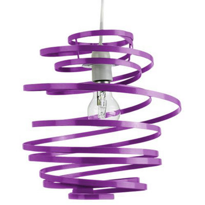 Happy Homewares Contemporary Gloss Metal Double Ribbon Spiral Swirl Ceiling Pendant Purple/Light