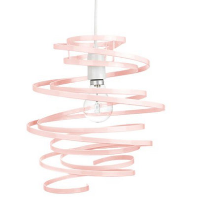 Happy Homewares Contemporary Gloss Metal Double Ribbon Spiral Swirl Ceiling Pendant Pink/Light