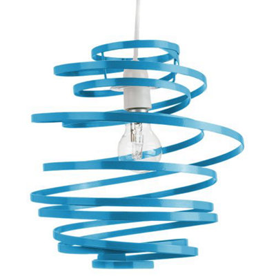 Happy Homewares Contemporary Teal Gloss Metal Double Ribbon Spiral Swirl Ceiling Pendant Light