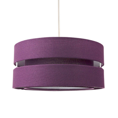 Happy Homewares Contemporary Quality Linen Fabric Triple Tier Ceiling Pendant Shade Purple/Light