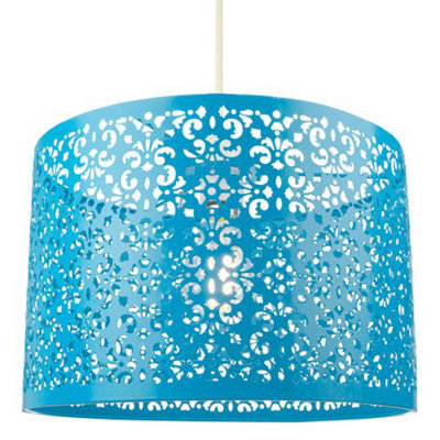 Happy Homewares Moroccan Designed Matt Teal Metal Pendant Light Shade With Floral Decoration from B&Q