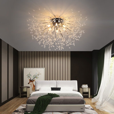 Living And Home Modern Chrome 6 Lights Sputnik Dandelion Crystal Flush Mount Ceiling Lights Chandelier Lamp 50Cm from B&Q