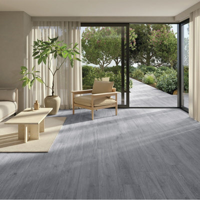 Living And Home Set Of 36 Grey Rustic Woodgrain Effect Self Adhesive Waterproof Pvc Flooring Tile Covering 5M² from B&Q