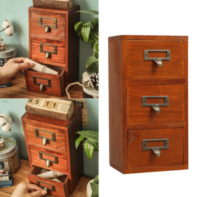 B&Q -  3-Tier Vintage Desktop With 3 Drawer Desktop Organizer Small Tabletop Drawers For Storage And Organization