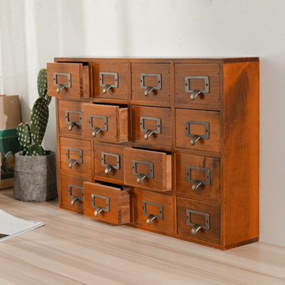 B&Q -  4 Tier 16 Drawer Brown Retro Wooden Tabletop Pull Out Storage Organizer