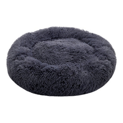 B&Q -  Dark Grey Calming Round Donut Plush Dog Cuddler Bed 60Cm Dia X 20Cm H