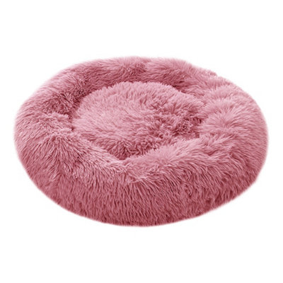 B&Q -  Pink Calming Round Donut Plush Dog Cuddler Bed 70Cm Dia X 20Cm H