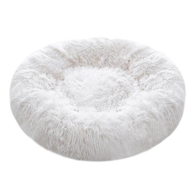 B&Q -  White Calming Round Donut Plush Dog Cuddler Bed 70Cm Dia X 20Cm H