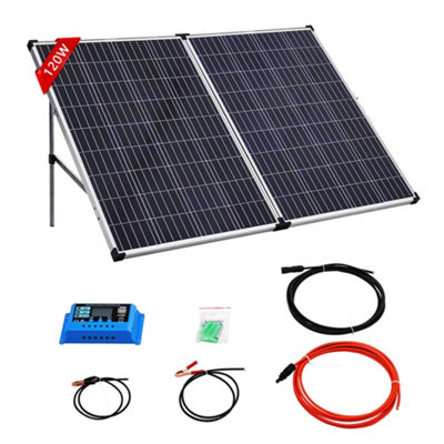 Living And Home 120W 12V Black Portable Folding Generate Power Solar Panel Kit With Adjustable Stand