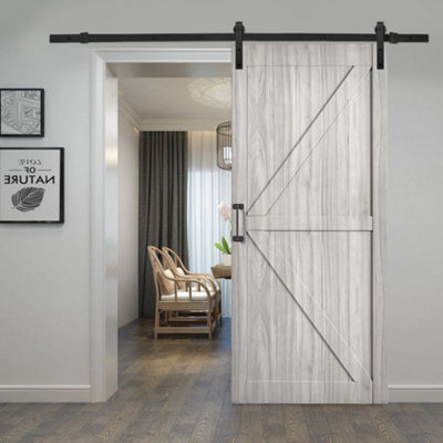 Living And Home Farmhouse Style Wood Grain Wooden Internal Door Barn Door With 6.6Ft Steel Sliding Hardware Kit, 91 X 213Cm