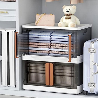 B&Q -  32L Double Doors Collapsible Dustproof Stackable Storage Organizer Box With Wheels