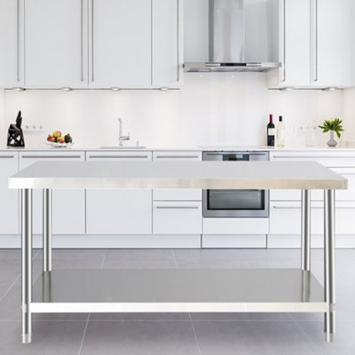 Living And Home 120Cm 2 Tier Commercial Stainless Steel Catering Kitchen Prep And Work Table from B&Q